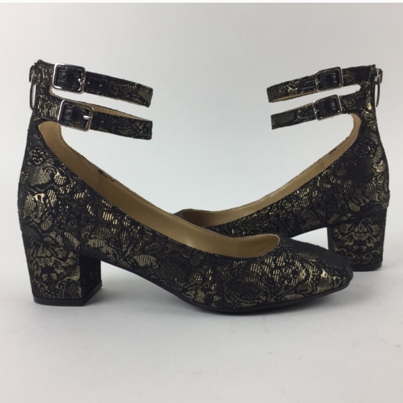 New Marc Fisher Gold Textile Short Block Heel - Picture 2 of 5